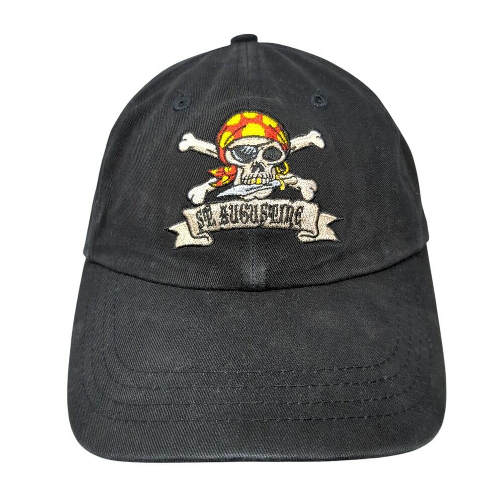 St. Augustine Strapback Hat Black One Size Adjustable Embroidered 6 Panel Sherry